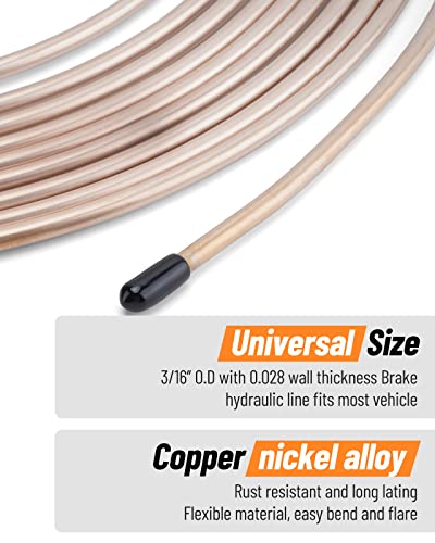 Racewill 25 Ft 3/16" Copper-Nickel Alloy Non-Magnetic Brake Line Kit (Includes 16 Fittings And 4 Unions Brake Line Fittings) + Brake Line Double & Single Flaring Tool Kit #TOP2