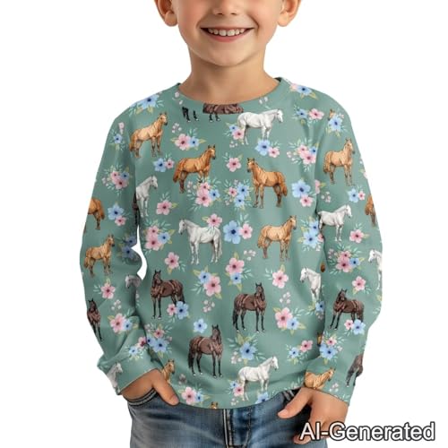 Image of Renewold Boys Girls Tees Kids T-Shirt Long Sleeve Crewneck T Shirts Casual Athletic Tops Clothing for Home School Travel