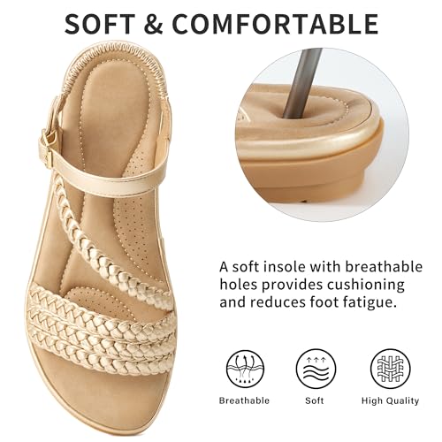 Image of Aomigoct Dressy Womens Sandals Summer: Comfortable Strappy Flats Sandals Women - Casual Walking Woman Shoes