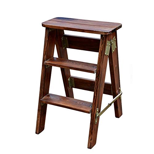 HYX Klappbarer Trittleiter 3-stufige Holzleiter, Klappleiter aus massivem Holz, Innenverdickung rutschfeste Leitern Dekoration Kleine Multifunktionstreppe (Color : Style C)