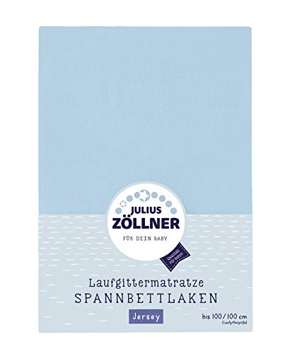 Julius Zöllner 8390347350 Jersey prześcieradło z gumką, pasuje do materacy o wymiarach od 68 x 90 do 100 x 100 cm, jasnoniebieskie