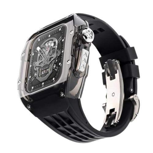 Bracelet montre caoutchouc et boîtier Apple Watch transparent style RM pour le sport et le bureau