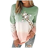  VEMOW Sudaderas Blusa Camisa De Las Mujeres Gradiente Contraste Gato De Color Impreso Manga Larga Parte Superior Pull-Over Camisa De Entrenamiento Camiseta Tops(WC Verde,XL)