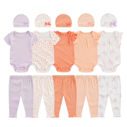 Image of BABYSOLIS 0-12 Months Unisex Baby Pants Sets New born Bodysuit and Hats 15 Pack Boy Girl Infant Comfort Outfit Clothes