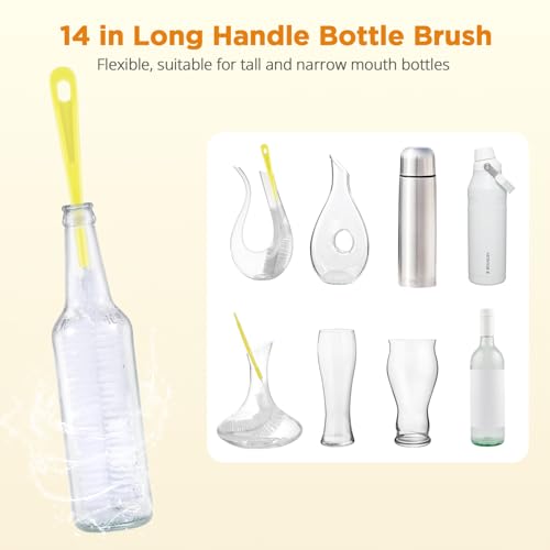 Image of OUTXE 6 Pack Bottle Brush Set, 5-in-1 Water Bottle Cleaner Brush, 14 inch Long Handle Bottle Cleaning Brush, 3 Straw Brush, Removable Nipple Detail Brush for Cup Lid Gap, with Replecement Sponge