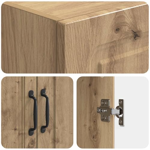 Armarios de madera de roble Artisan modulares con 3 estantes y cajones para salón 8