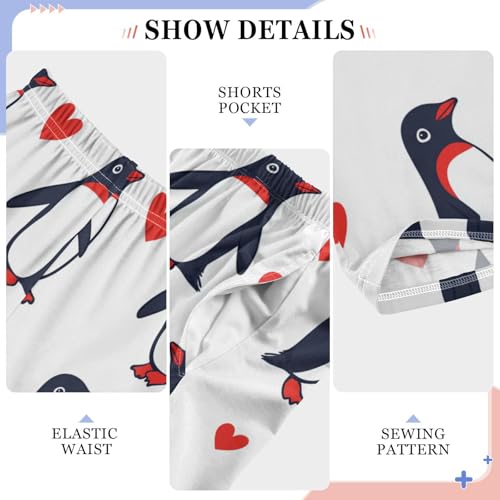 Pajama Bottoms, Pajamas Pant Penguins Hearts Lounge Wear Casual Cartoon Sleep Long Pants Soft Pjs Sleepwear4