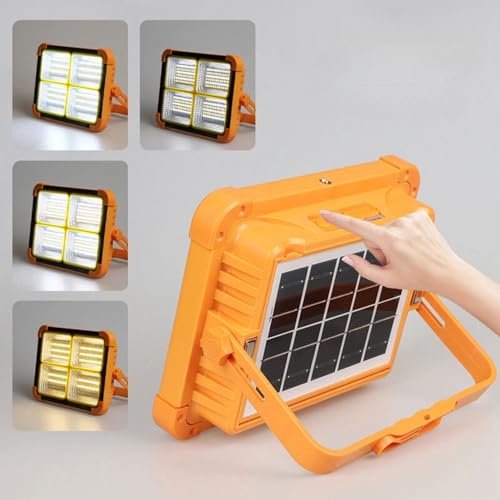 Image of EMBOX Solar LED Flood Light 100W|16500mAh Rechargeable Battery|10000LM Brightness 288 LED USB & Solar Charging| 5 Lighting Modes Portable Metal Camping Lamp for Garage Farm Fishing & Emergency