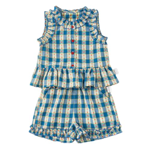 Toddler Baby Girls Plaid Clothes Outfits Button Sleeveless Floral Shirt Lace Wide Leg Shorts Kid Infant 2 PCS Set