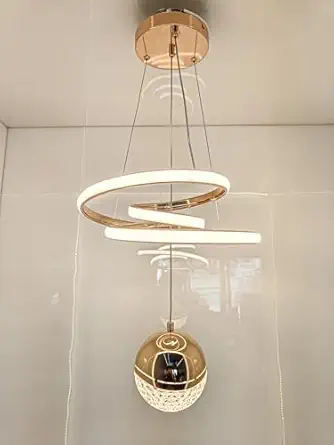 swanart Modern LED Ceiling Pendant Light with Crystal Ball, Spiral Design Chandelier, Dimmable Hanging Lamp for Dining Room, Living Room, Bedroom, Hallway (Gold)