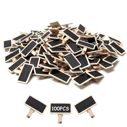 Rebanky 100 Pièces Mini Ardoise Pince Etiquette Prix Ardoise Etiquette Tableau Noir avec Pince Mini ardoise Rectangle Tableau Noir avec Pince pour Mémo Fête, Étiquette, Bar, l'étiquetage, Le MariageB