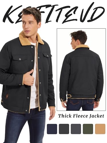 KEFITEVD Men's Winter Fleece Jacket Sherpa Lined Cargo Jackets Casual Trucker Coat Work Winter Thick Warm Coat2