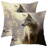 Snow Wolf Throw Pillow Cases Watercolors Farmhouse Vintage Bird Yellow Velvet Large Soft Waterproof Giant Indoor Patio Couch Dorm Soft Throw Pillows 16x16inch