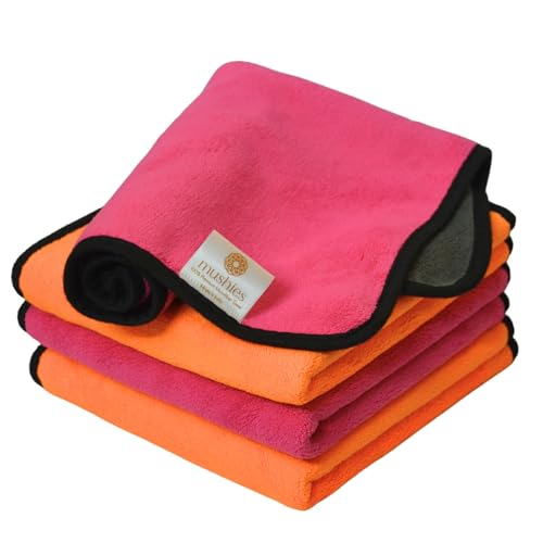 Image of MUSHIES 800 GSM Microfiber Cloth (40x40 cm, Pack of 4) Double Layered Highly Absorbent Heavy Plush Microfibre Towel Cloth for Car Cleaning, Washing, Drying, Polishing & Detailing (Pink /Orange)
