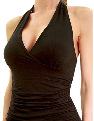 AmélieBoutik Women Halter V Neck Crossover Empire Waist Ruched Sides Sleeveless Blouse Top3