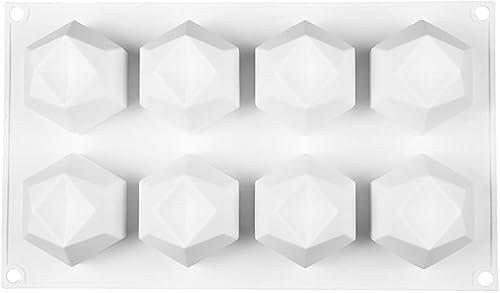 Miniatura 9 de Molde de silicona poligonal de 8 cavidades de diamante para tartas de postre francés, bandeja de pastelería, molde de vela, magdalena, herramientas