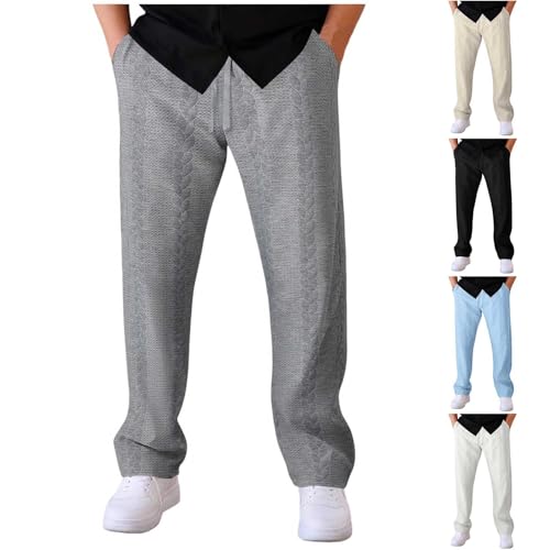Cambkatl Men’s Knit Jacquard Lounge Pants Loose Elastic Waist Drawstring Straight Leg Business Casual Trousers with Pockets2
