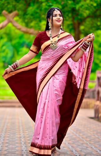 Image of NEW COLLECTION Women's Odisha Handloom Sambalpuri Pata Saree Temple Border Pasapalli Bomkai Buti Boyanika Design Saree Banarasi Soft Papa Silk Simple Ethnic Orissa Sari with Blouse Piece