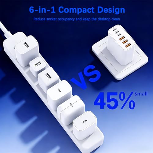 Image of 65W USB C Charger Block,3Pack 6-Port Type C Fast Phone Charging Block Cube PD Multiport USB C Power Adapter+QC 3.0 USB A Wall Plug for Apple iPhone 17 /16 /15 /14 /13 /12 /11 Pro Max /Plus /Air,iPad,Galaxy