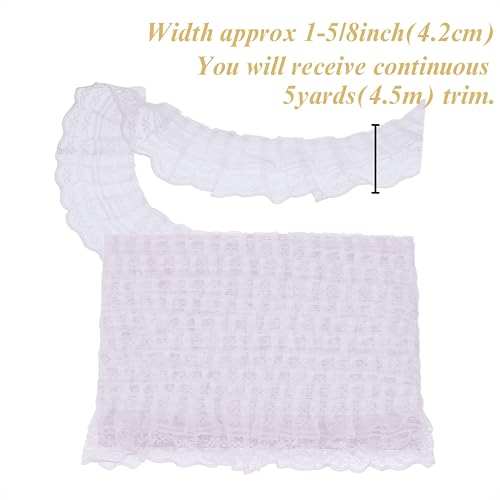 image for SEWDIYTR White Lace Ruffle Trim for Crafts 1-5/8