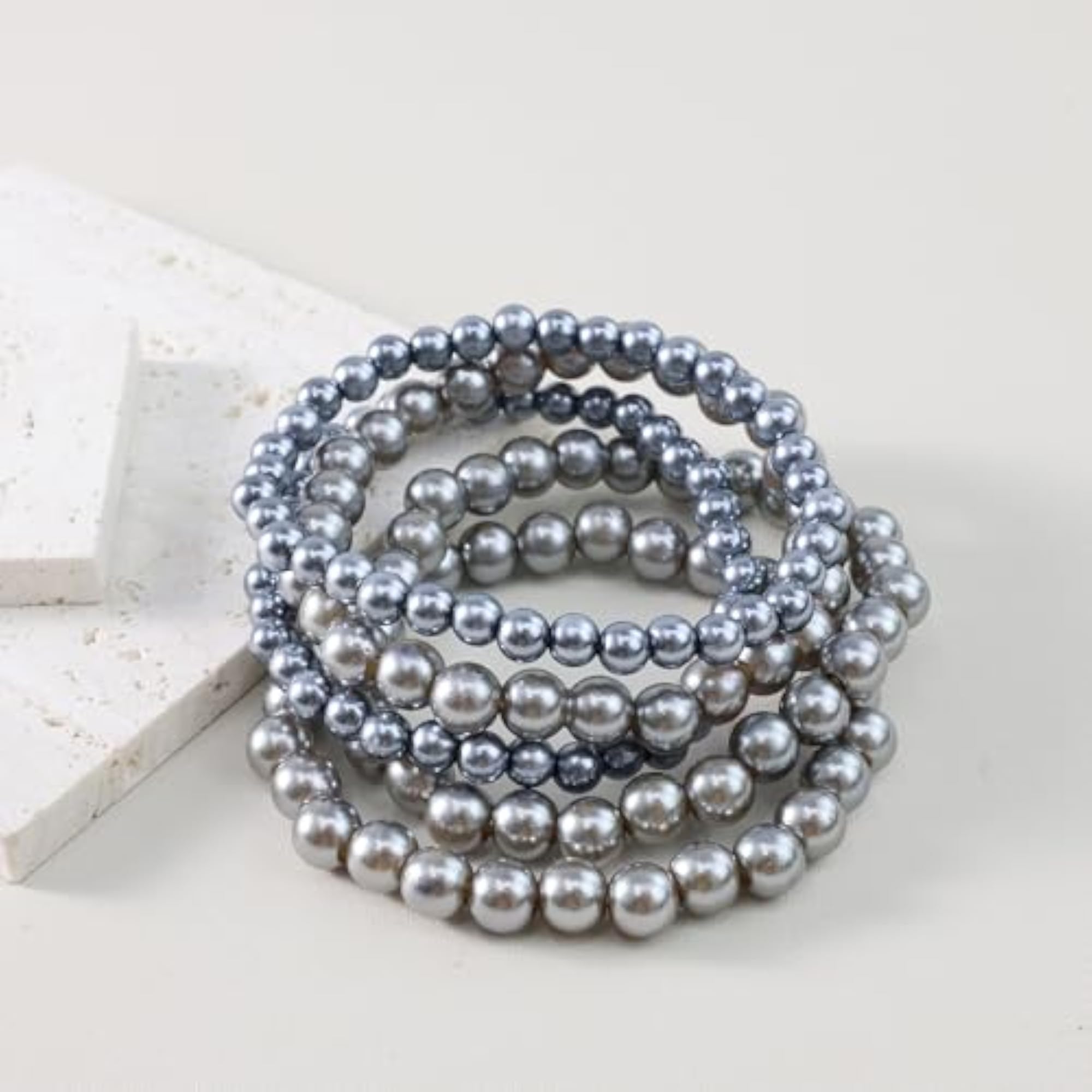 5 Pieces Elegant Pearl Bracelet Set, Stackable Jewelry