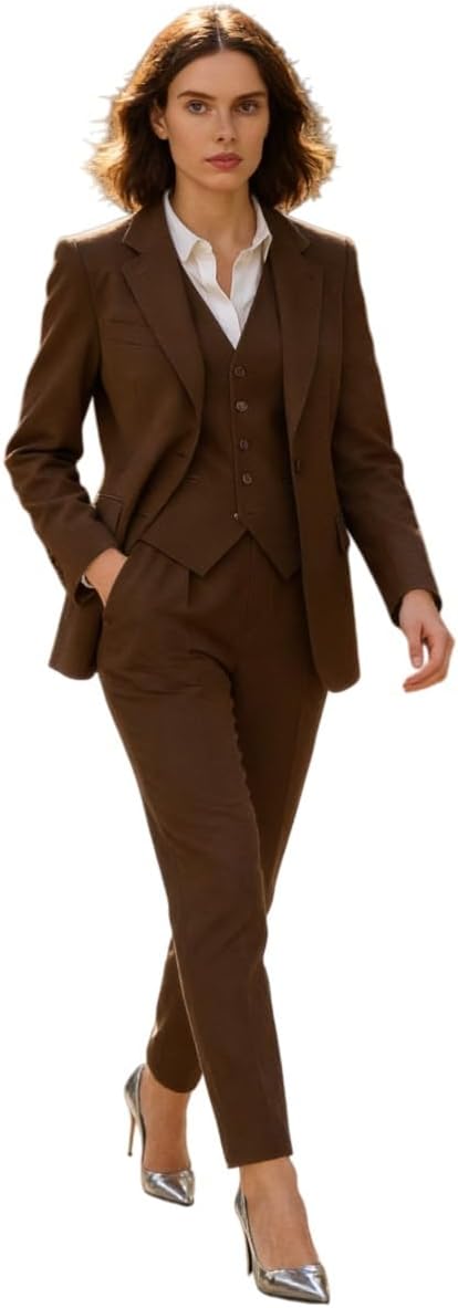 Women Suit 3 PC Set Notch Lapel Business Pants Suit Slim Fit Blazer Vest Pants Prom Tuxedos