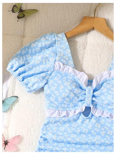 OYOANGLE Girl's One Piece Swimsuits Cute Floral Short Sleeve Ruffle Bathing Suits Beachwear4