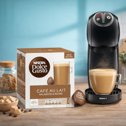 Image of NESCAFE Dolce Gusto Cafe Au Lait Coffee Capsules (Pack of 3) - 16 Pods (160g) Box Each - Smooth Milk Coffee with Balanced & Round Flavor, Robusta Blend, Cafe-Style Drink, Compatible with Dolce Gusto Machines, By Cougar - (IMPORTED-UK)