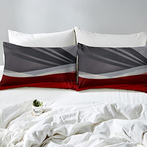 Parure de lit microfibre douce motif géométrique rouge gris noir Loussiesd - 6