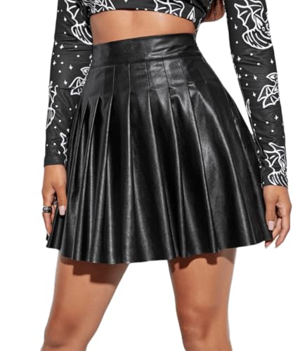 Women's Faux Leather Mini Skirt Classic high Waisted Skirt Pleated Skirt PU Skirt Black
