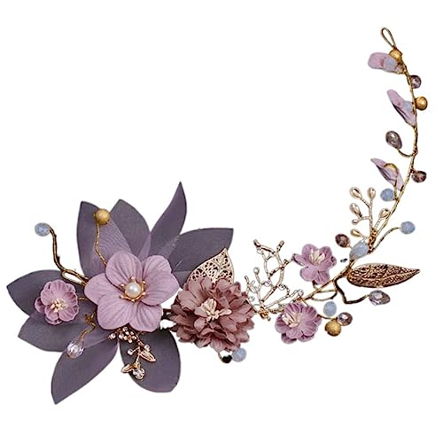 Coiffe de mariée fleurs violettes or accessoire cheveux pour chignon