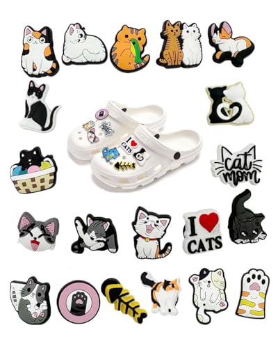 FUGLUS 20 PCS Pines para Crocs Zuecos Sanitarios,Adornos para Zapatos para Serie Gato de Verano,Accesorios de Decoración de Zapatos PVC,para Niñas Mujeres Niños,Regalos Fiesta Cumpleaños