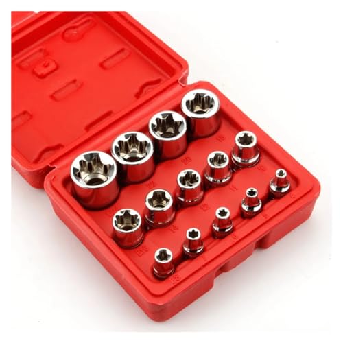 VNNHGB Bolt and Nut Removal Tool Kit 14pcs/Set Star Female Bit Set 1/2" 3/8" 1/4" Drive E4 - E24 Repair Tool Hand Tool