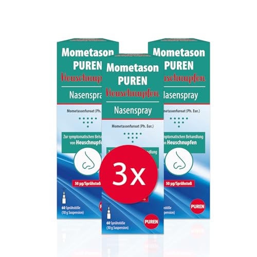Mometason PUREN Set 3x 18g Heuschnupfenspray - Nasenspray zur effektiven Linderung typischer Allergie Symptomen wie Juckreiz Niesen Schnupfen und oder verstopfter und laufender Nase