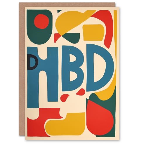 Artery8 Birthday Card HBD Abstract Pastel Bauhaus Design For Her Gran Sister Niece Daughter Wife Woman Greeting Card