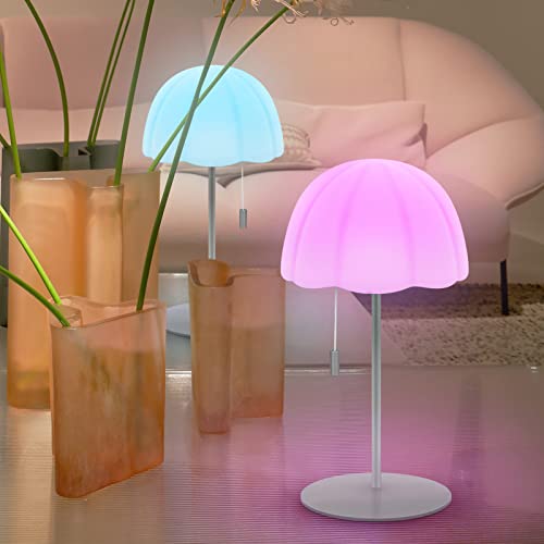 Lampes de Table Sans Fil avec Télécommande Exterieur Portative Lampe de Bureau Rechargeable LED 8 Couleurs Dimmable Lampe de Chevet pour Jardin, Salon, Camping, Chambre à Coucher (Argenté) Cover