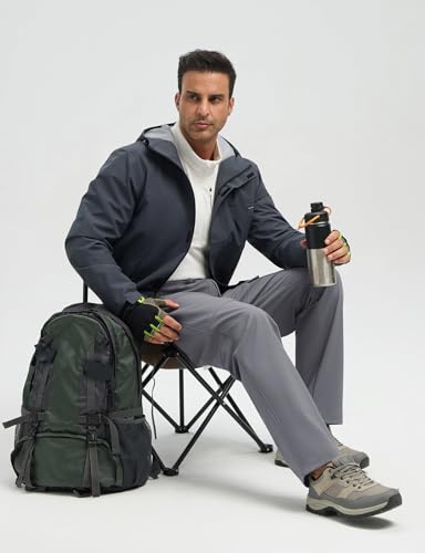 baleaf Men's Hiking Pants Softshell Waterproof Snow Thermal Fleece Lined Pants Winter Outdoor Clothing with Zipper Pockets Dark Gray S - Image 6