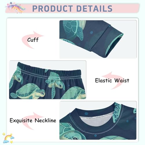 Pajama Sets Long Sleeve Sea Turtles Swimming Pattern Print Soft Comfy Sleepwear 2 Piece PJS 3-8T4