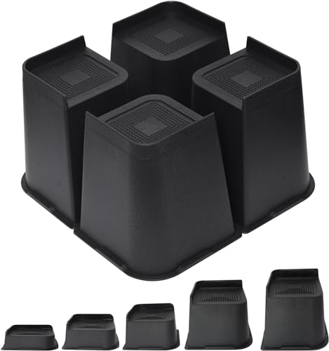 MYMULIKE Rehausseur Pieds de Lit 5,1 cm, 7,6 cm, 10,2 cm, 15,2 cm ou 20,3 cm Élévateurs de Meubles Robustes, Jusqu'à 2721,6 Kg Design en Forme de L Blocs de...