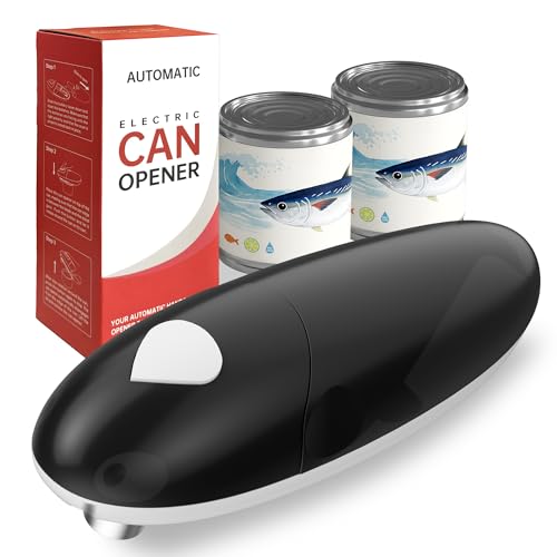 ROLWAY Can Opener, Easy Control Electric Can Opener with Compact Design, Safe and Efficient Battery Operated Electric Can Opener, Smooth Edge, Hands Free for Home or Travel, Black