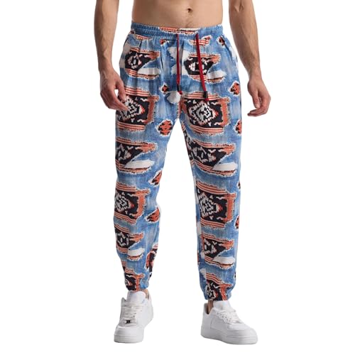 MakingDa   Pantalones de chándal para hombre de algodón con cintura elástica, estampados de paisley estilo hippie, pierna ancha, ajuste holgado, cómodos para la playa, caminar, correr y hacer jogging