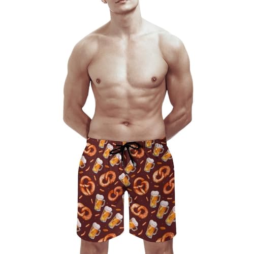 Pretzel and Beers Pattern Mens Swim Trunks Quick Dry Beach Swimming Shorts with Mesh Lining and Pockets2