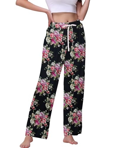 Image of Veseacky Women's Wide Leg Lounge Pants Yoga Pajamas Comfy Stretch Drawstring Pajamas Puls Size Dance Bottoms S-4XL