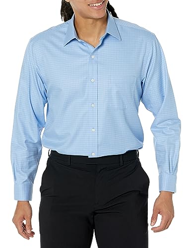 Brooks Brothers Men's Non-Iron Stretch Dobby Ainsley Spread Collar Check Dress Shirt, Light Blue, 16H32/33