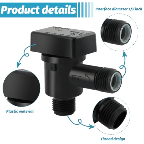 Image of 571-Vac-Chk RV Black Tank Valve, Plastic, 1 /2 inch NPT, Check Valve, RV Sewer Fittings, Black