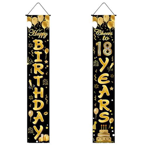 ChAusa 180 X 30cm Nero oro Sfondo compleanno, Striscione Buon Compleanno, Striscione Personalizzato, per Decorazioni Interni ed Esterni, Ragazze e Ragazzi Sfondo Fotografico Feste