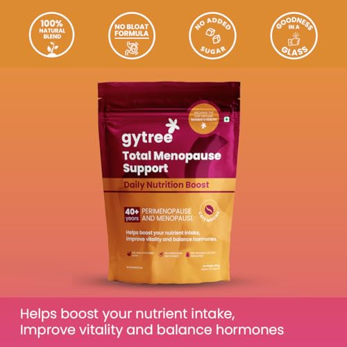 Image of Gytree Menopause Protein Powder for women 40+,50+ | Vegan Dual Plant-Based Protein | 26 gram per serving of Pea & Brown Rice Protein | Helps Reduce Bloating, Cafe Mocha Flavor (500g)
