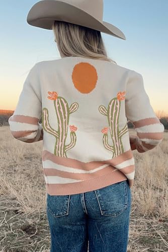 Urchics Womens Sweater Apricot Desert Cactus Buttoned Front Cardigan2