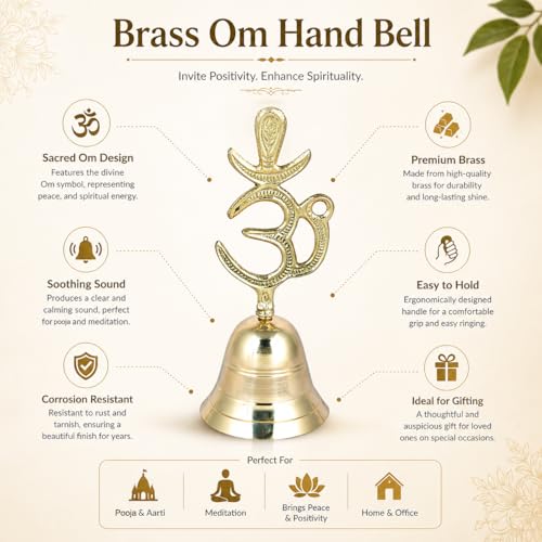Image of CraftVatika Brass Om Puja Bell Prayer Ghanti with OM Symbol- (5.5 inches Height)