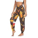RPLIFE - Pantalones de yoga de dibujos animados de comida rápida para mujer, color café para día festivo, pantalones de verano, pantalones deportivos de baile de cintura alta, pantalones bohemios de